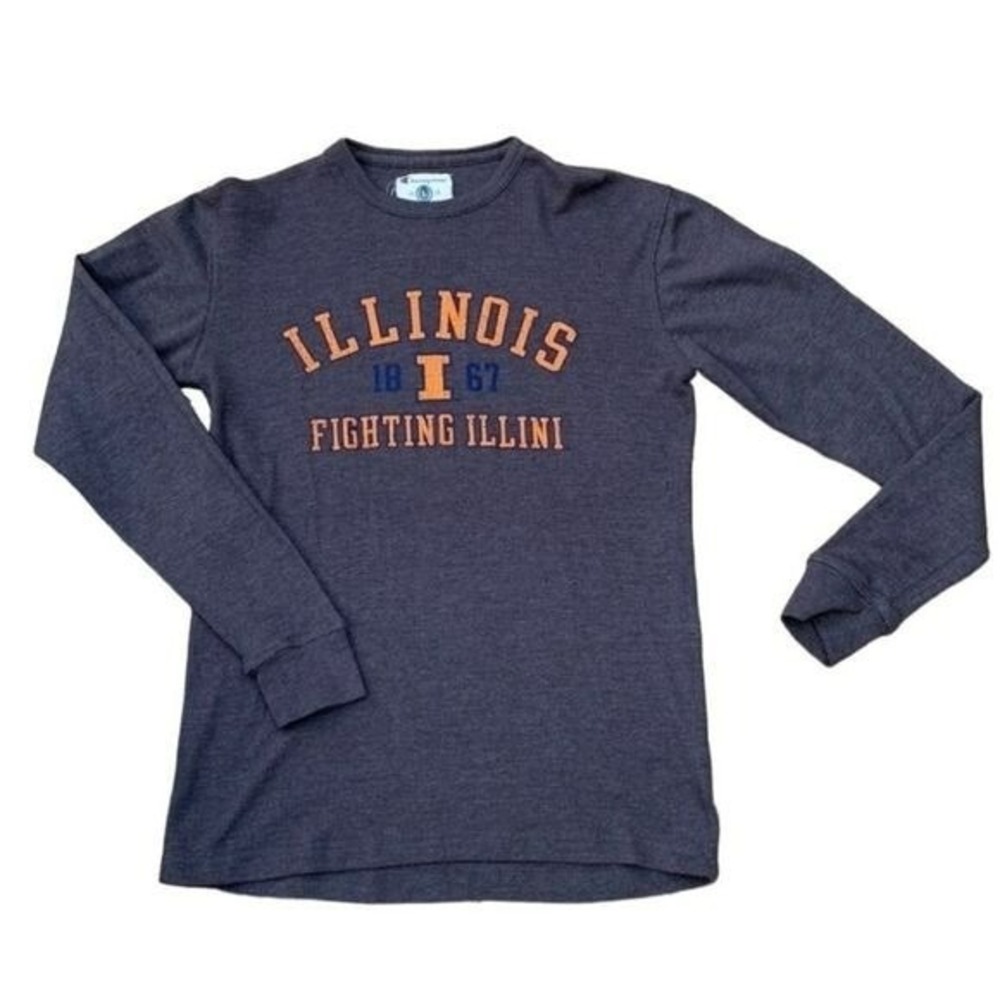 Champion ILLINI illinois thermal gray long sleeve pullover Shirt large